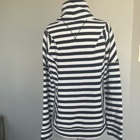 Tommy Hilfiger Sport Navy Striped Funnel Neck Fleece Nautical sweatshirt Hoodie - Picture 4 of 13